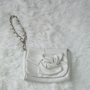 Y2K Mini White Rosette Feminine Girly Cottagecore Coquette Wristlet Pouch Bag